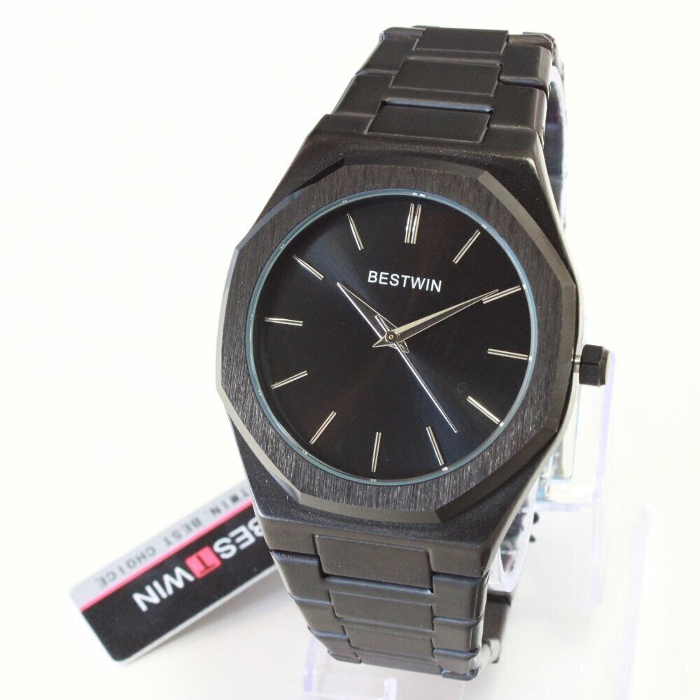 Men's Sports Watch Integrated Bracelet Blacked Out Quartz 41.5mm - Picture 4 of 13